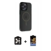 MARSİLYAN™- iPhone 14 Pro Max Kılıf Yankı Işık Prime - Siyah Buffer Hayalet Cam Ekran Koruyucu + PVD Metal Kamera Lens - TU