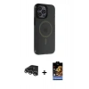 MARSİLYAN™- iPhone 14 Pro Max Kılıf Yankı Işık Prime - Siyah Buffer Hayalet Cam Ekran Koruyucu + Raze Metal Kamera Lens - GS