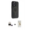MARSİLYAN™- iPhone 14 Pro Max Kılıf Yankı Işık Prime - Siyah Mat Seramik Nano Ekran Koruyucu + Bilvis Titan Kamera Lens - GD