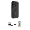 MARSİLYAN™- iPhone 14 Pro Max Kılıf Yankı Işık Prime - Siyah Polymer Nano Ekran Koruyucu + Bilvis Titan Kamera Lens - GS