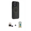MARSİLYAN™- iPhone 14 Pro Max Kılıf Yankı Işık Prime - Siyah Polymer Nano Ekran Koruyucu + Bilvis Titan Kamera Lens - SH