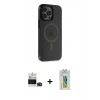 MARSİLYAN™- iPhone 14 Pro Max Kılıf Yankı Işık Prime - Siyah Polymer Nano Ekran Koruyucu + Bilvis Titan Kamera Lens - DNMR