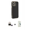 MARSİLYAN™- iPhone 14 Pro Max Kılıf Yankı Serisi - Şeffaf Pasifik Cam Ekran Koruyucu + Bilvis Titan Kamera Lens - GD