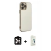 MARSİLYAN™- iPhone 14 Pro Max Kılıf Yankı Serisi - Şeffaf Pasifik Cam Ekran Koruyucu + PVD Metal Kamera Lens - TU