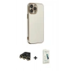 MARSİLYAN™- iPhone 14 Pro Max Kılıf Yankı Serisi - Şeffaf Pasifik Cam Ekran Koruyucu + Raze Metal Kamera Lens - GD