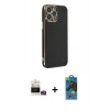 MARSİLYAN™- iPhone 14 Pro Max Kılıf Yankı Serisi - Siyah 18D Cam Ekran Koruyucu + Bilvis Titan Kamera Lens - GD