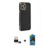 MARSİLYAN™- iPhone 14 Pro Max Kılıf Yankı Serisi - Siyah 18D Cam Ekran Koruyucu + Bilvis Titan Kamera Lens - GS
