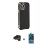 MARSİLYAN™- iPhone 14 Pro Max Kılıf Yankı Serisi - Siyah 18D Cam Ekran Koruyucu + Raze Metal Kamera Lens - GD