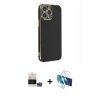 MARSİLYAN™- iPhone 14 Pro Max Kılıf Yankı Serisi - Siyah 3D Antistatik Cam Ekran Koruyucu + Bilvis Titan Kamera Lens - GS