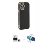 MARSİLYAN™- iPhone 14 Pro Max Kılıf Yankı Serisi - Siyah 3D Antistatik Cam Ekran Koruyucu + Bilvis Titan Kamera Lens - DNMR