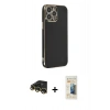 MARSİLYAN™- iPhone 14 Pro Max Kılıf Yankı Serisi - Siyah 6D Mat Seramik Hayalet Nano Ekran Koruyucu + Gold Raze Metal Kamera Lens
