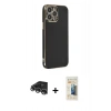 MARSİLYAN™- iPhone 14 Pro Max Kılıf Yankı Serisi - Siyah 6D Mat Seramik Hayalet Nano Ekran Koruyucu + Raze Metal Kamera Lens - GS