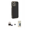 MARSİLYAN™- iPhone 14 Pro Max Kılıf Yankı Serisi - Siyah 6D Mat Seramik Hayalet Nano Ekran Koruyucu + Siyah Bilvis Titan Kamera Lens