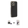 MARSİLYAN™- iPhone 14 Pro Max Kılıf Yankı Serisi - Siyah Bilvis 3D Mat Cam Ekran Koruyucu + Gold Bilvis Titan Kamera Lens
