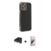 MARSİLYAN™- iPhone 14 Pro Max Kılıf Yankı Serisi - Siyah Bilvis 3D Mat Cam Ekran Koruyucu + Raze Metal Kamera Lens - GS
