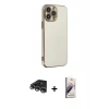 MARSİLYAN™- iPhone 14 Pro Max Kılıf Yankı Serisi - Siyah Bilvis 3D Mat Cam Ekran Koruyucu + Raze Metal Kamera Lens - GS