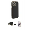 MARSİLYAN™- iPhone 14 Pro Max Kılıf Yankı Serisi - Siyah Bilvis 3D Mat Cam Ekran Koruyucu + Raze Metal Kamera Lens - GD