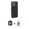 MARSİLYAN™- iPhone 14 Pro Max Kılıf Yankı Serisi - Siyah Bilvis 3D Mat Cam Ekran Koruyucu + PVD Metal Kamera Lens - TU