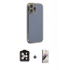 MARSİLYAN™- iPhone 14 Pro Max Kılıf Yankı Serisi - Siyah Bilvis 3D Mat Cam Ekran Koruyucu + PVD Metal Kamera Lens - TU