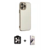 MARSİLYAN™- iPhone 14 Pro Max Kılıf Yankı Serisi - Siyah Bilvis 3D Mat Cam Ekran Koruyucu + PVD Metal Kamera Lens - TU