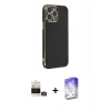 MARSİLYAN™- iPhone 14 Pro Max Kılıf Yankı Serisi - Siyah Bilvis 5in1 3D Magic Cam Ekran Koruyucu + Bilvis Titan Kamera Lens - GD