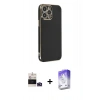 MARSİLYAN™- iPhone 14 Pro Max Kılıf Yankı Serisi - Siyah Bilvis 5in1 3D Magic Cam Ekran Koruyucu + Bilvis Titan Kamera Lens - DNMR
