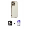 MARSİLYAN™- iPhone 14 Pro Max Kılıf Yankı Serisi - Siyah Bilvis 5in1 3D Magic Cam Ekran Koruyucu + Turuncu PVD Metal Kamera Lens