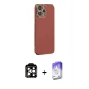 MARSİLYAN™- iPhone 14 Pro Max Kılıf Yankı Serisi - Siyah Bilvis 5in1 3D Magic Cam Ekran Koruyucu + Turuncu PVD Metal Kamera Lens