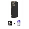 MARSİLYAN™- iPhone 14 Pro Max Kılıf Yankı Serisi - Siyah Bilvis 5in1 3D Magic Cam Ekran Koruyucu + Turuncu PVD Metal Kamera Lens