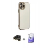 MARSİLYAN™- iPhone 14 Pro Max Kılıf Yankı Serisi - Siyah Bilvis 5in1 5D Magic Hayalet Cam Ekran Koruyucu + Raze Metal Kamera Lens - GD