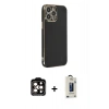 MARSİLYAN™- iPhone 14 Pro Max Kılıf Yankı Serisi - Siyah Bilvis Hayalet Cam Ekran Koruyucu + PVD Metal Kamera Lens - TU