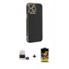 MARSİLYAN™- iPhone 14 Pro Max Kılıf Yankı Serisi - Siyah Buffer Cam Ekran Koruyucu + Bilvis Titan Kamera Lens - GD
