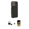 MARSİLYAN™- iPhone 14 Pro Max Kılıf Yankı Serisi - Siyah Buffer Cam Ekran Koruyucu + Bilvis Titan Kamera Lens - SH