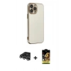MARSİLYAN™- iPhone 14 Pro Max Kılıf Yankı Serisi - Siyah Buffer Cam Ekran Koruyucu + Raze Metal Kamera Lens - GS