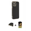 MARSİLYAN™- iPhone 14 Pro Max Kılıf Yankı Serisi - Siyah Buffer Cam Ekran Koruyucu + Raze Metal Kamera Lens - GD