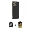 MARSİLYAN™- iPhone 14 Pro Max Kılıf Yankı Serisi - Siyah Buffer Cam Ekran Koruyucu + PVD Metal Kamera Lens - TU