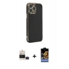 MARSİLYAN™- iPhone 14 Pro Max Kılıf Yankı Serisi - Siyah Buffer Hayalet Cam Ekran Koruyucu + Bilvis Titan Kamera Lens - SH