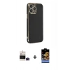 MARSİLYAN™- iPhone 14 Pro Max Kılıf Yankı Serisi - Siyah Buffer Hayalet Cam Ekran Koruyucu + Bilvis Titan Kamera Lens - DNMR