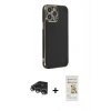 MARSİLYAN™- iPhone 14 Pro Max Kılıf Yankı Serisi - Siyah Mat Seramik Nano Ekran Koruyucu + Raze Metal Kamera Lens - GS