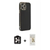 MARSİLYAN™- iPhone 14 Pro Max Kılıf Yankı Serisi - Siyah Mat Seramik Nano Ekran Koruyucu + Turuncu PVD Metal Kamera Lens