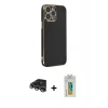 MARSİLYAN™- iPhone 14 Pro Max Kılıf Yankı Serisi - Siyah Polymer Nano Ekran Koruyucu + Raze Metal Kamera Lens - GS