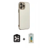 MARSİLYAN™- iPhone 14 Pro Max Kılıf Yankı Serisi - Siyah Polymer Nano Ekran Koruyucu + PVD Metal Kamera Lens - TU