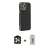 MARSİLYAN™- iPhone 14 Pro Max Kılıf Yankı Serisi - Siyah Polymer Nano Ekran Koruyucu + PVD Metal Kamera Lens - TU
