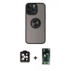 MARSİLYAN™- iPhone 14 Pro Max Kılıf Yörünge Çizgi - Şeffaf 360 Full Body Arka Koruyucu + PVD Metal Kamera Lens - TU