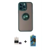 MARSİLYAN™- iPhone 14 Pro Max Kılıf Yörünge Çizgi - Siyah 18D Cam Ekran Koruyucu + Bilvis Titan Kamera Lens - GD
