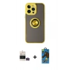 MARSİLYAN™- iPhone 14 Pro Max Kılıf Yörünge Çizgi - Siyah 18D Cam Ekran Koruyucu + Bilvis Titan Kamera Lens - GD