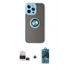 MARSİLYAN™- iPhone 14 Pro Max Kılıf Yörünge Çizgi - Siyah 18D Cam Ekran Koruyucu + Bilvis Titan Kamera Lens - SH
