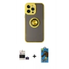 MARSİLYAN™- iPhone 14 Pro Max Kılıf Yörünge Çizgi - Siyah 18D Cam Ekran Koruyucu + Bilvis Titan Kamera Lens - DNMR