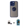 MARSİLYAN™- iPhone 14 Pro Max Kılıf Yörünge Çizgi - Siyah 18D Cam Ekran Koruyucu + Bilvis Titan Kamera Lens - DNMR