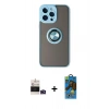 MARSİLYAN™- iPhone 14 Pro Max Kılıf Yörünge Çizgi - Siyah 18D Cam Ekran Koruyucu + Bilvis Titan Kamera Lens - DNMR